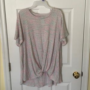 Pink and green striped top